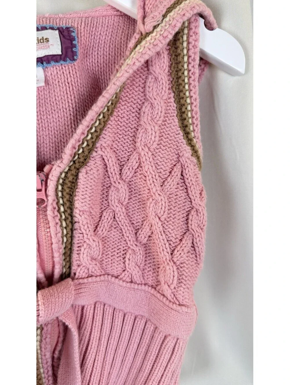 Genuine Kids From Oshkosh Girls Vest, Hooded Knitted Vest, Pink Color, Size 18mo